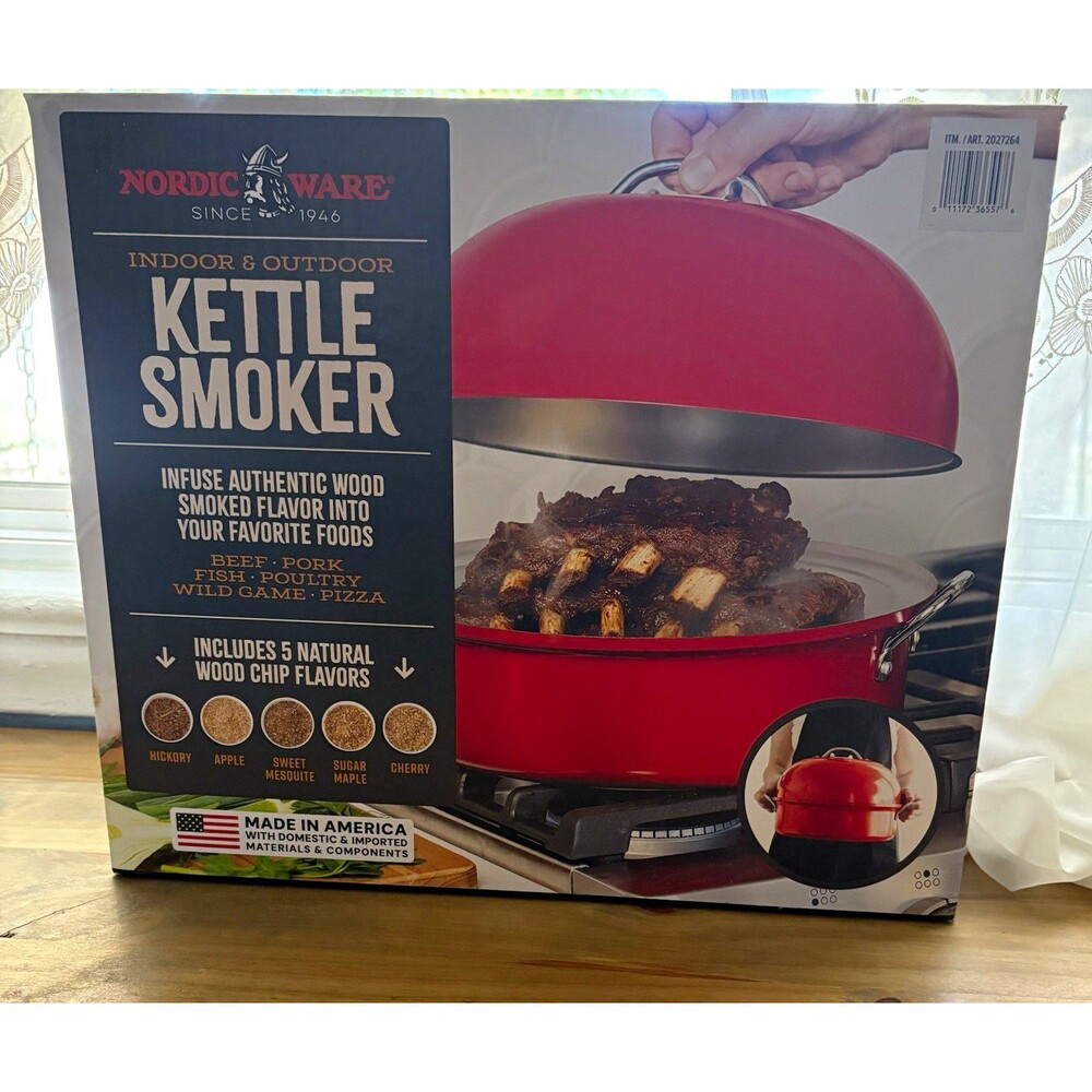 Nordic Ware Kettle Smoker Indoor/Outdoor Wood Fuel Red